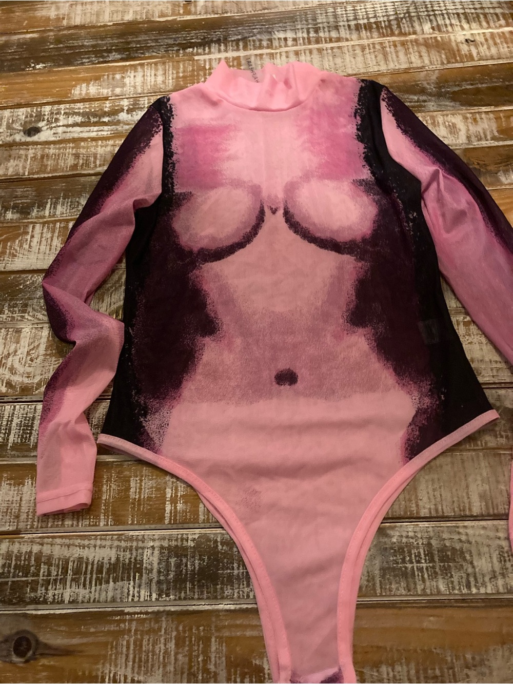 Pink Long-Sleeve Mock Neck Printed Bodysuit